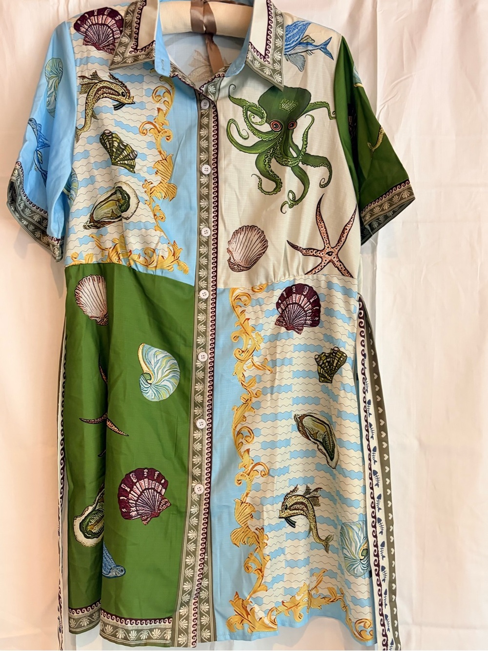 Sunday Up Ocean-motif Midi Shirt Dress in Blue & Green - Picture 2 of 5